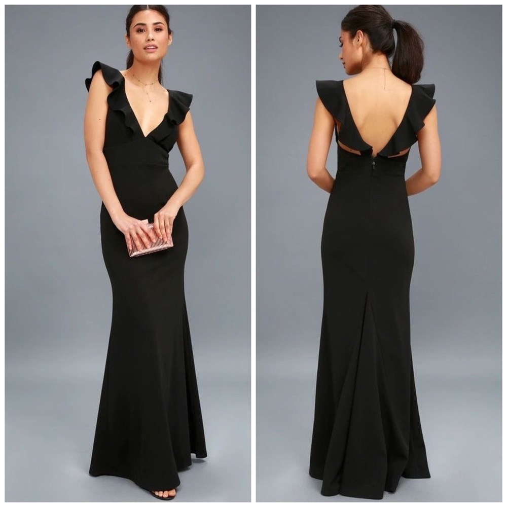 Lulus Perfect Opportunity Black Maxi Dress with Ruffle Straps Size Medium